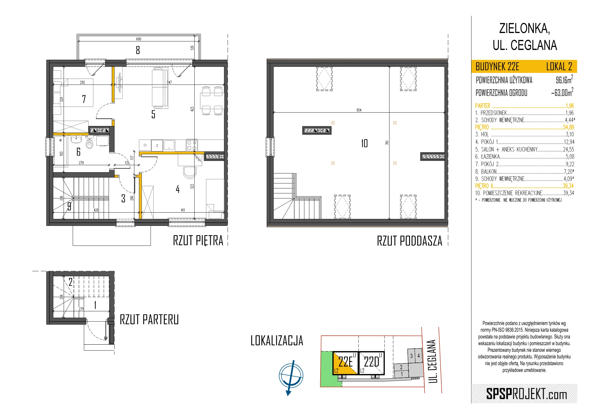 Rzut lokalu 22E/2 — piętro, powierzchnia 96,19 m²